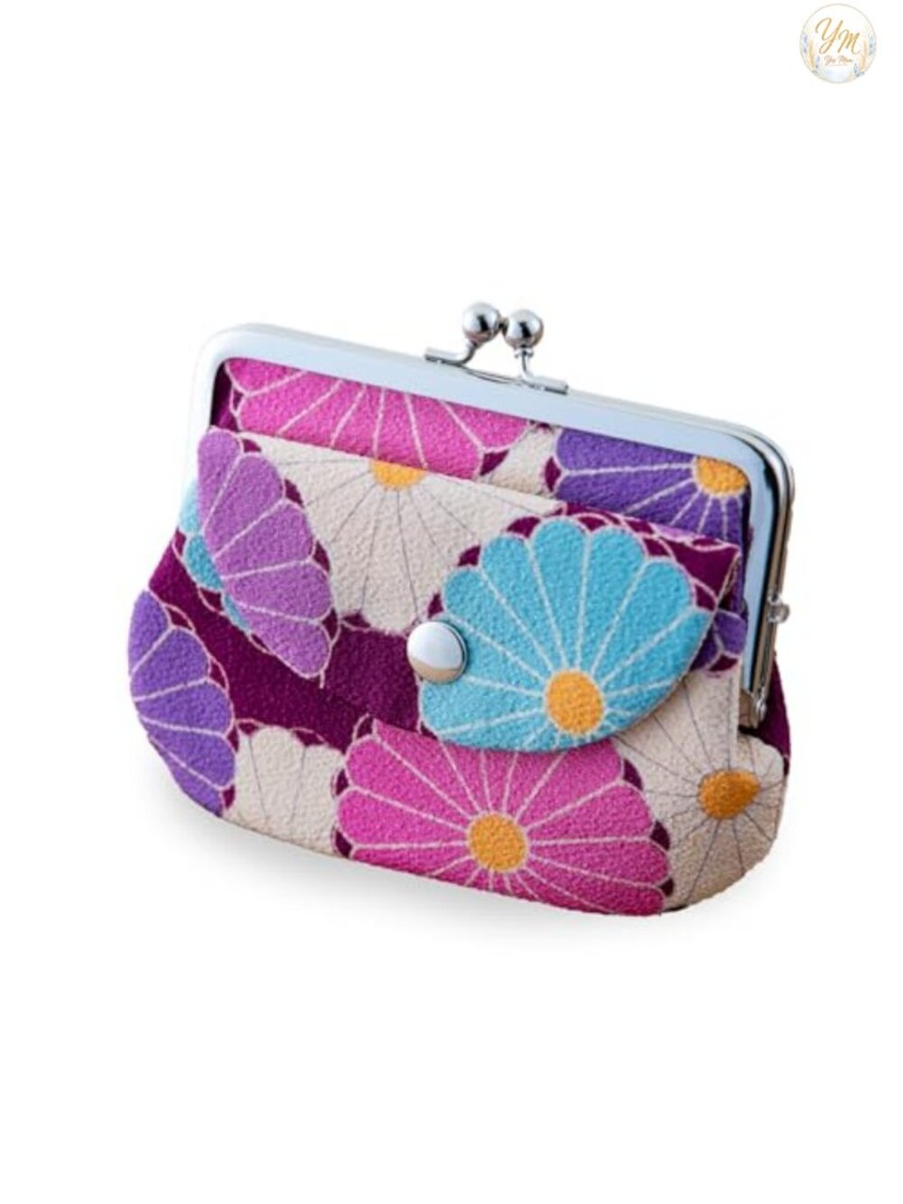 Vintage Floral Kiss Lock Coin Change Wallet Purse Cotton Polyester Made in
